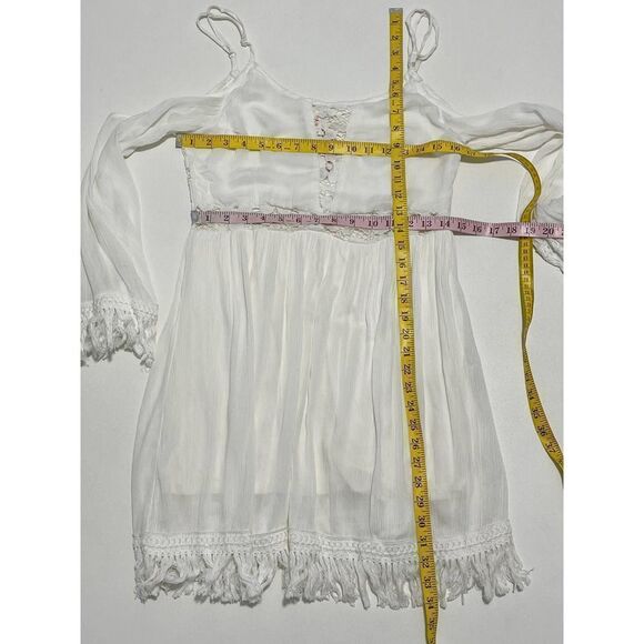 Raga Haley Dress Cold Shoulder Sheer Lace Frayed Mini Gypsy White Cutout Small - Picture 6 of 16